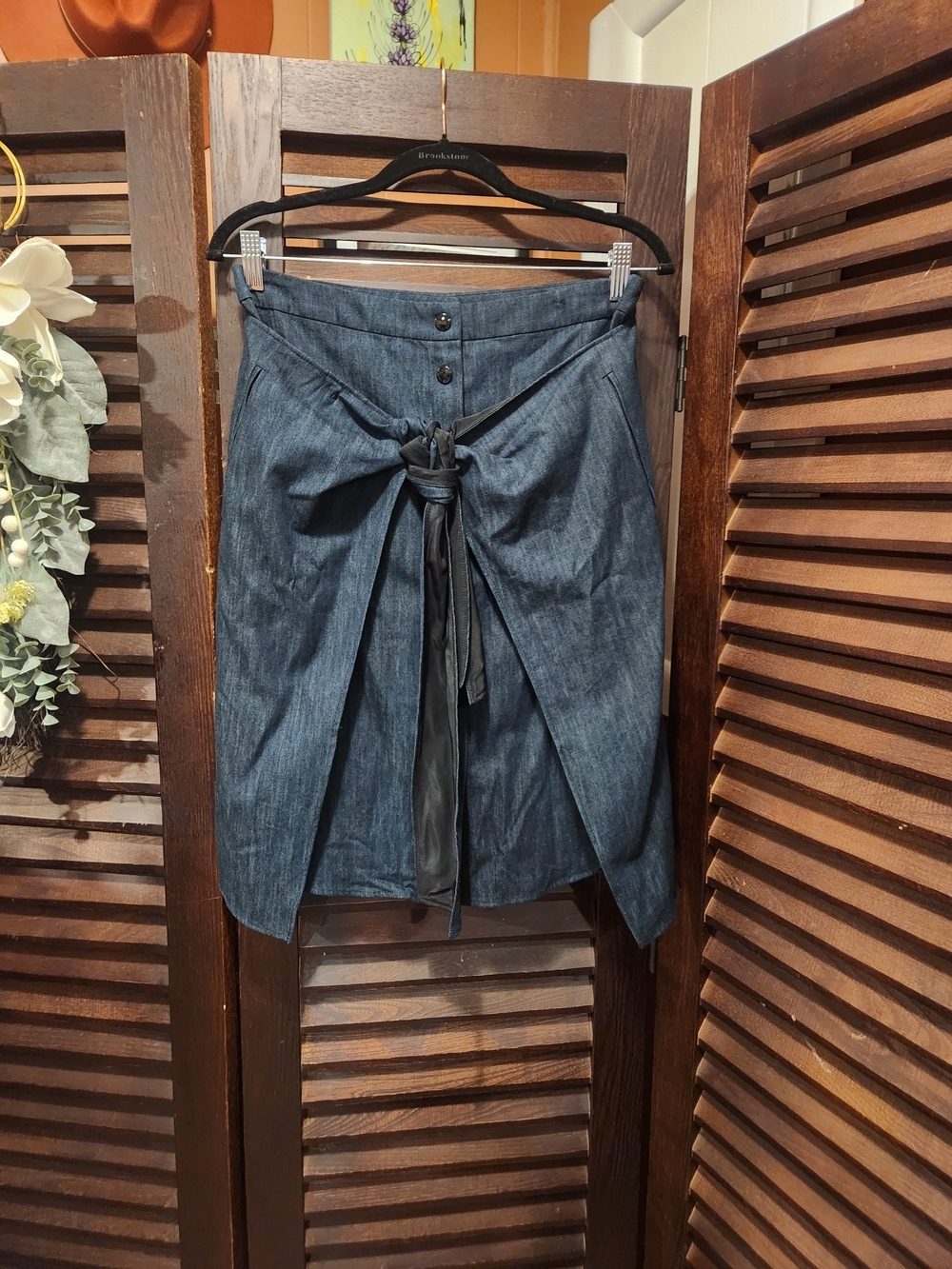 rag & bone Dark Blue Denim Wrap Skirt with Front Tie